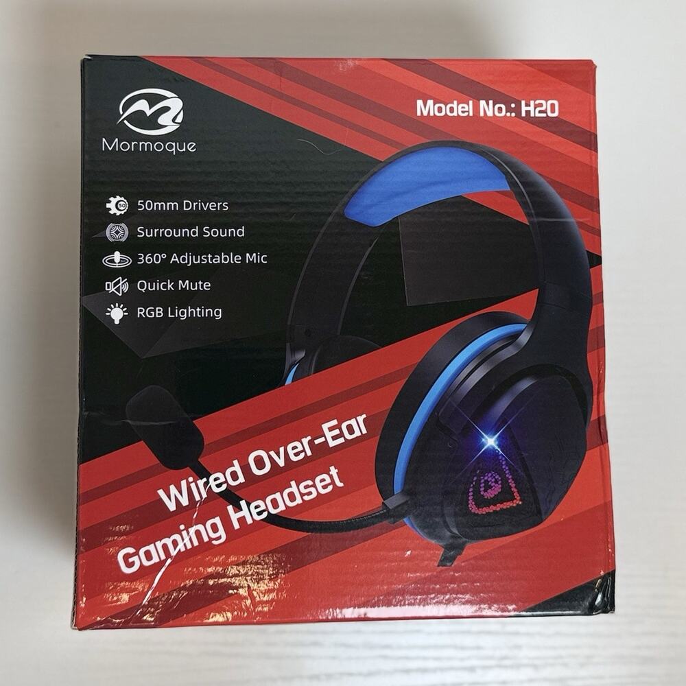 Mormoque H20 Over-Ear Gaming Headset RGB Surround Sound Boom Mic 3.5mm+USB